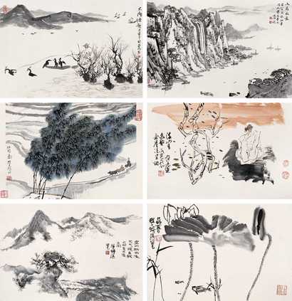 宋文治 亚明 何海霞 程十发等 “翰墨缘”山水花鸟册（一） 册页（六开）